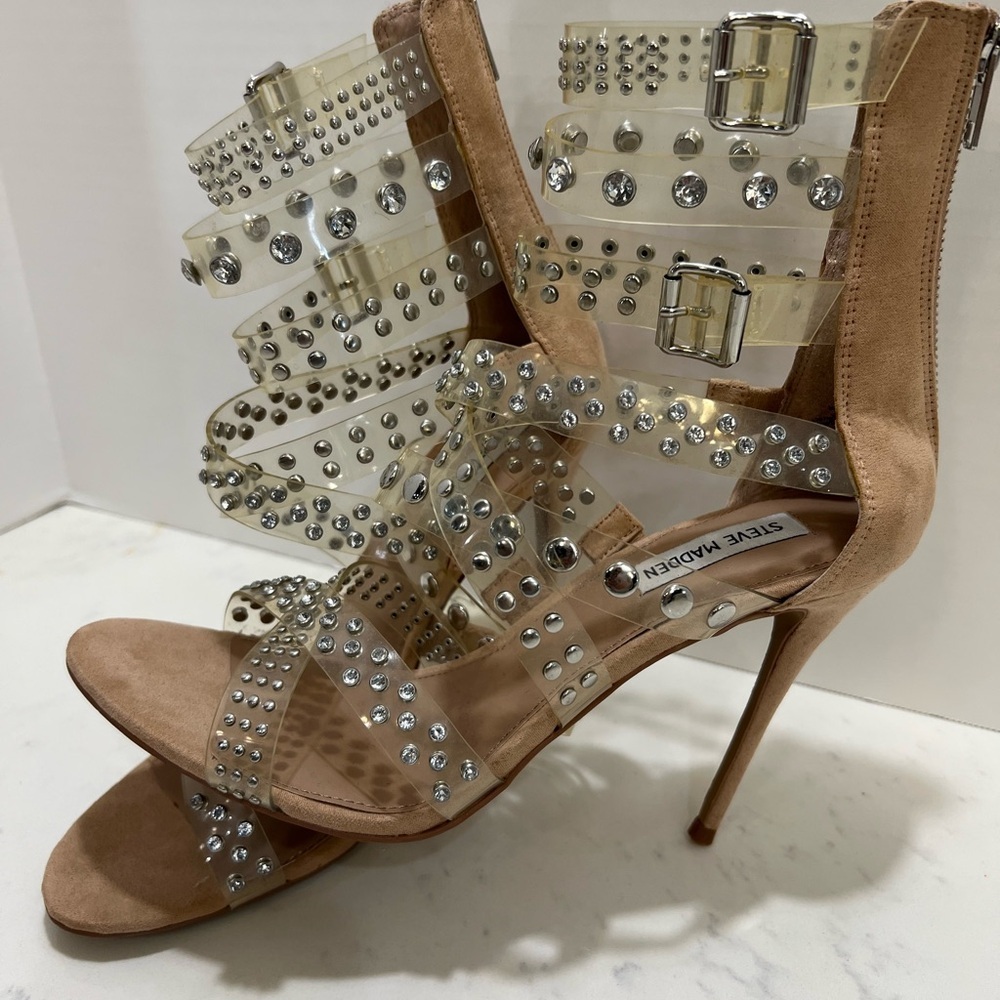 Steve Madden Tan Studded Stiletto Heels - Picture 5 of 16